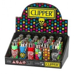 ACCENDINO CLIPPER GOMMA SKULLS - SCATOLA INTERA DA 24 PEZZI