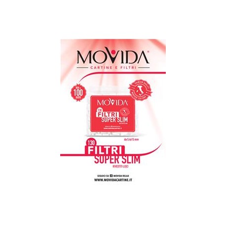 FILTRI SUPER SLIM MOVIDA BUSTA DA 130 - 5,4x15 MM LISCI - SCATOLA INTERA DA 100 PEZZI